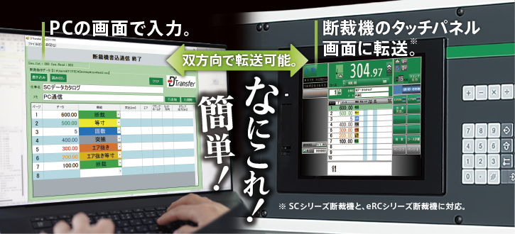 デイ・トランスファ 断裁機のタッチパネル画面に転送。